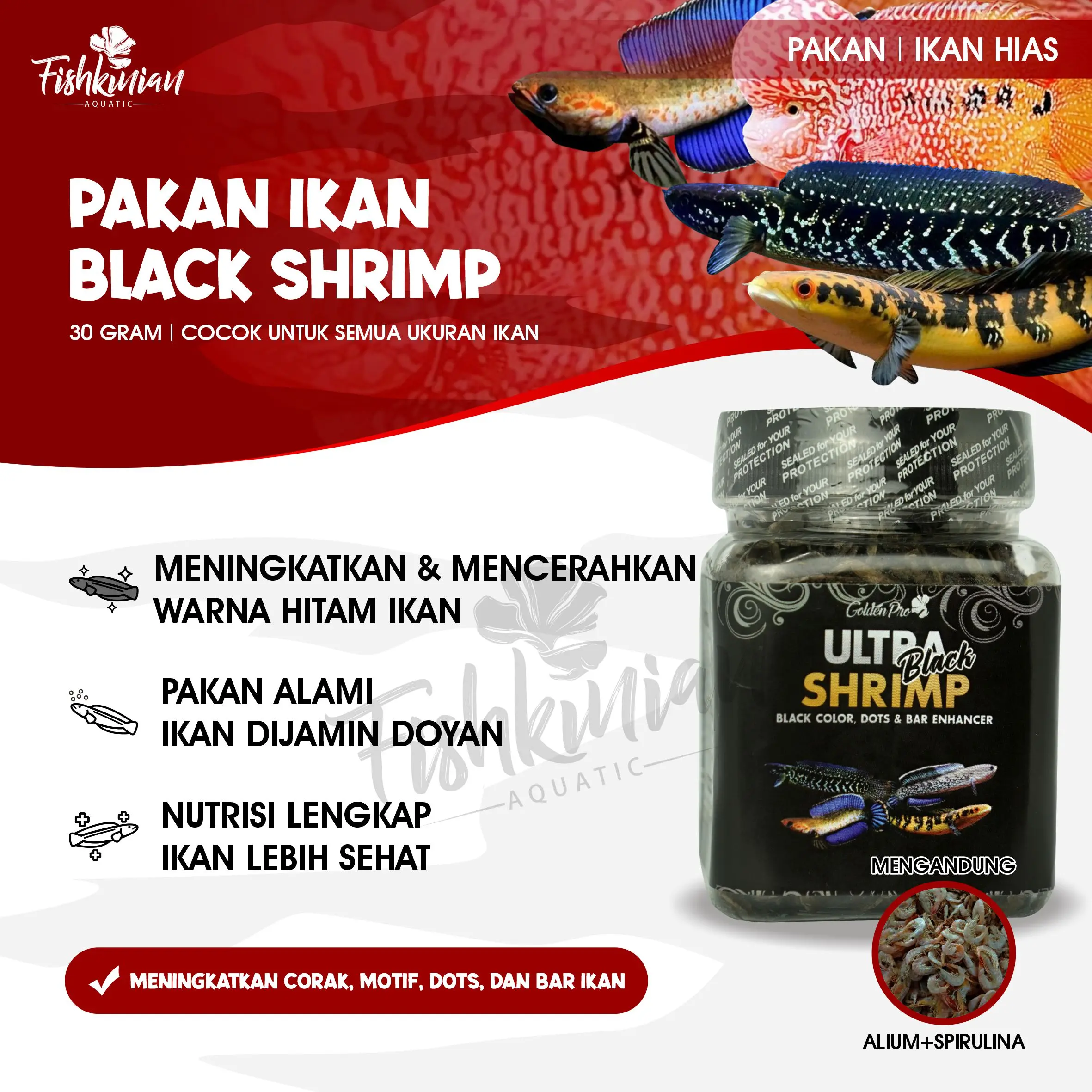 ULTRA BLACK SHRIMP UDANG KERING PAKAN IKAN HIAS PREDATOR CHANNA LOUHAN