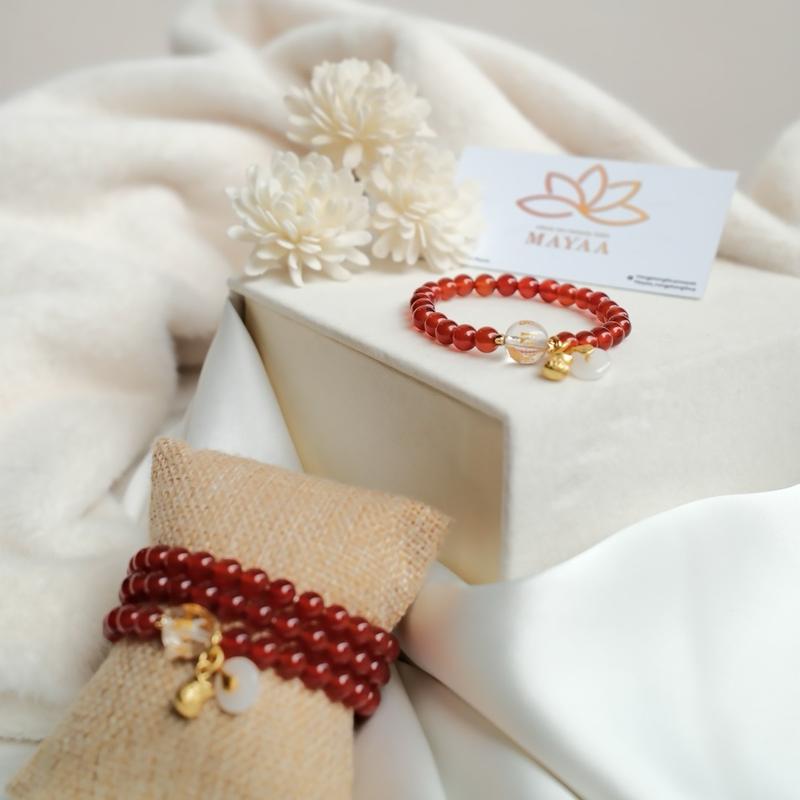 Vòng Tay Đá Đơn Mix Charm Đồng Điếu 6mm ( Đá Đỏ Đậm ) vòng  phong thủy 5