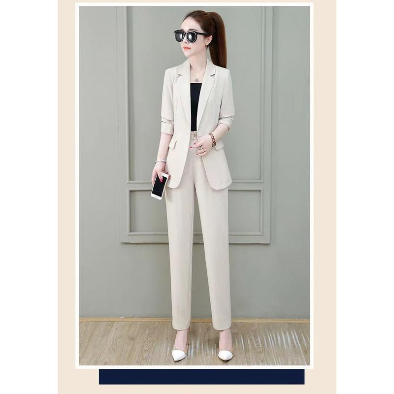 Bộ Đồ Công Sở, Bán Chạy, Dành Cho Nữ, Trang Phục Công Sở Trang Trọng, Ngoại Cỡ, Dáng Rộng Rãi Và Thường Ngày, Bộ Hai Mảnh, Thích Hợp Cho Mùa Xuân Và Mùa Thu, Áo Khoác Bộ Đồ Nữ, Caot Blazer + Quần Dài 5
