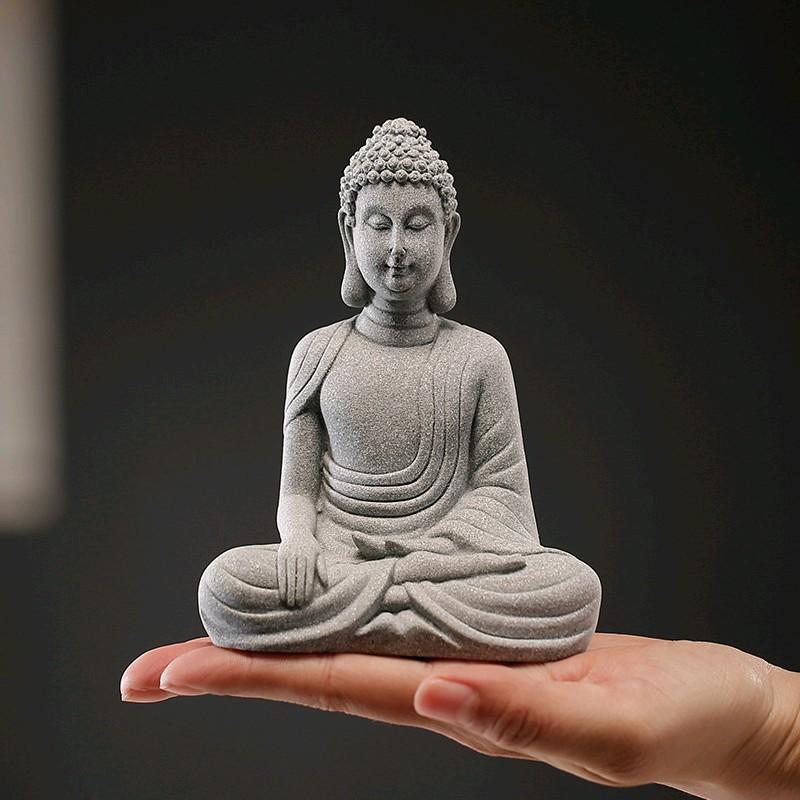 tượng phật ngồi thiền bằng đá sa thạch trang trí tiểu cảnh decor bàn làm việc Decor Phòng Trang Trí Nhà