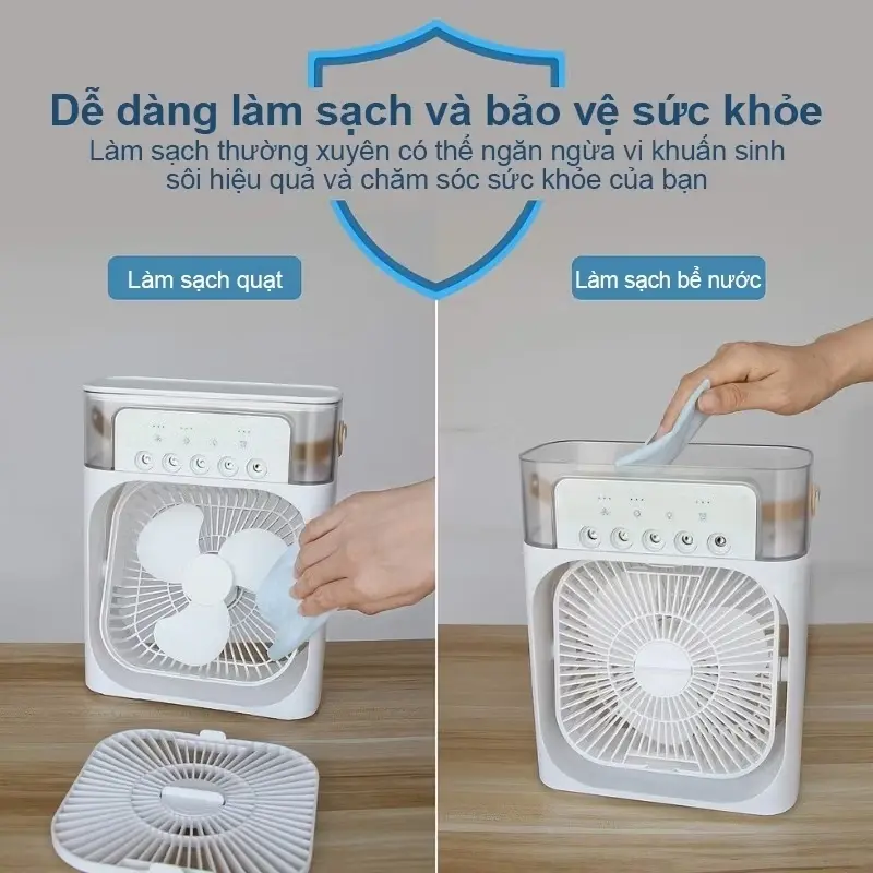 【 Đại khuyến mãi】Quạt phun sương mini, quạt điều hòa hơi nước có khay chứa đá nhỏ gọn để bàn làm mát 2