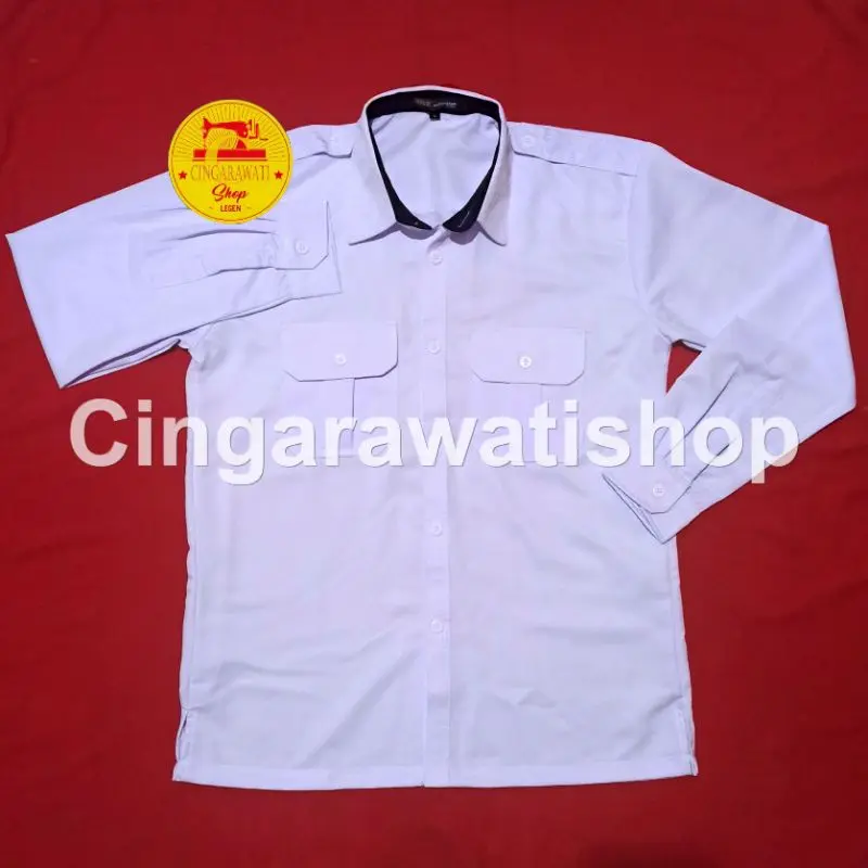 Kemeja PDH PNS Pria Putih dengan Kerah Hitam - Varian Lengan Panjang & Pendek Terbaru