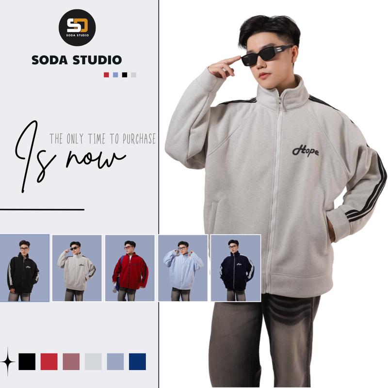 Áo Hoodie Nỉ Bông Unisex Form Rộng Kẻ Sọc Hot Trend - Soda Studio - Hope- Áo Khoác Cổ Cao Nam Nữ Thời Trang - Menswear
