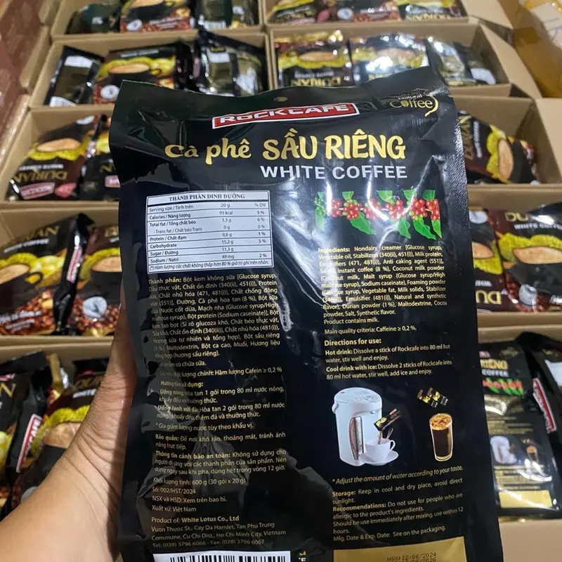 Cà Phê SẦU RIÊNG Rockcafe Túi 30 gói x 20 g - Rock cafe Vị Sầu Riêng Mẫu Mới - White Coffee Ruvask 1