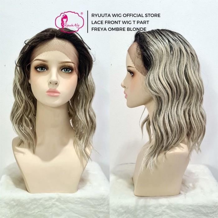 Ryuuta Wig Lace Front Wig Gelombang Pendek Freya Hitam Coklat Pirang 5