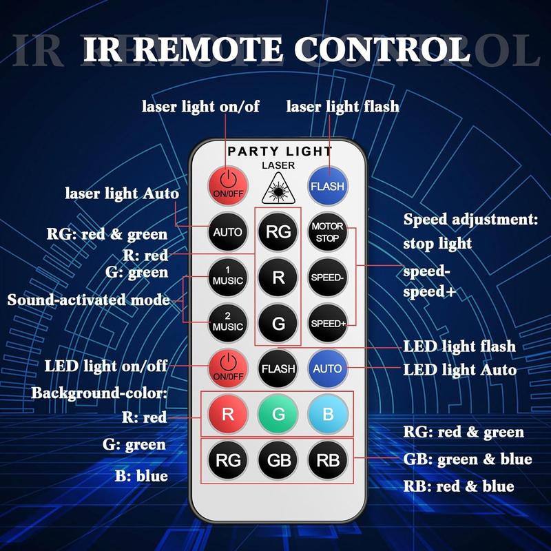 USB Powered 3 In 1 LED Stage Light, Audio Event Disco Light, RGB Projector Party Light With Remote Control For Karaoke Bars Nightclubs Birthday 8