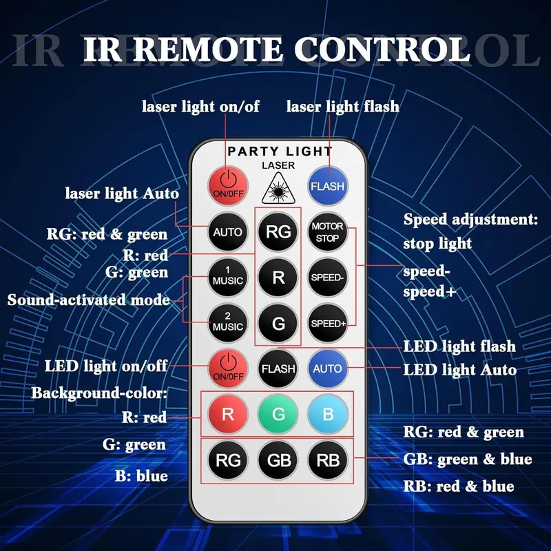 USB Powered 3 In 1 LED Stage Light, Audio Event Disco Light, RGB Projector Party Light With Remote Control For Karaoke Bars Nightclubs Birthday 8