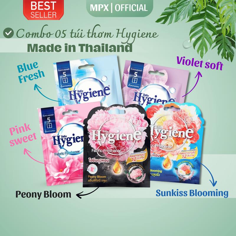 Combo túi thơm Hygiene Thái Lan - Có 5 mùi hương nước hoa - Túi có dây treo làm thơm phòng, tủ quần áo, tủ giày - MPX