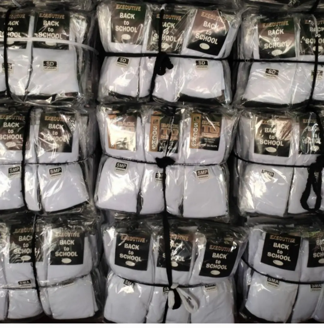 (GLOSIR 12 PASANG) KAOS KAKI SEKOLAH PUTIH TELAPAK HITAM SD,SMP,SMA