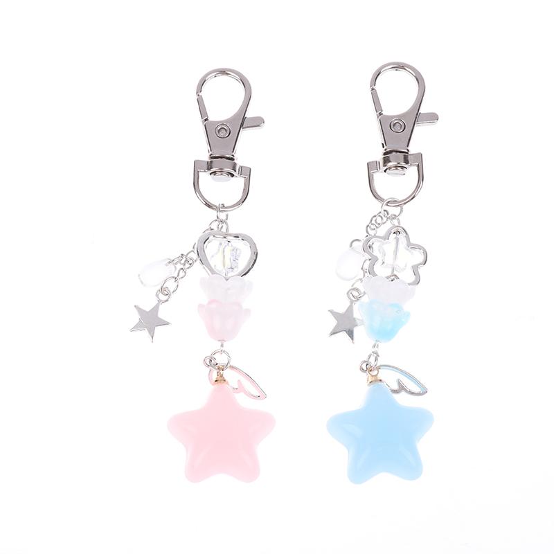 Product Introduction of Retro Cute Jelly Star Charm Keychain Handmade Pink And Blue Y2K Matching Keychain CCD Pendant Phone Chain 18