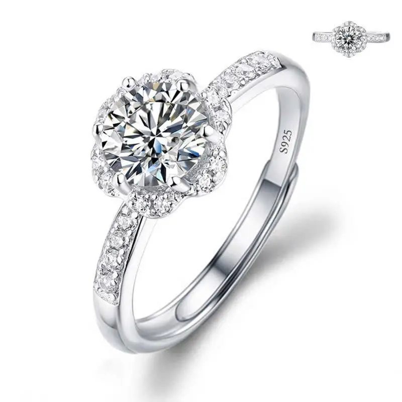 T1 TẶNG Nhẫn kim cương moissanite mặt hoa đính đá hiện đại