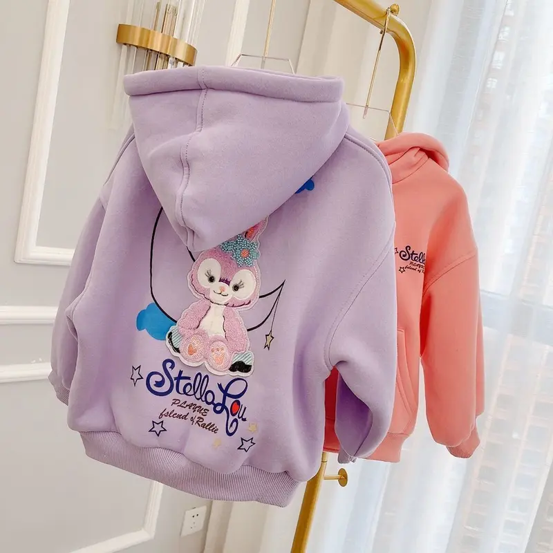 Áo Len Trẻ Em Bé Lót Lông Cừu, Dành Cho Bé Gái, Áo Khoác StellaLou, Dáng Rộng Vừa Vặn, Áo Cardigan Có Khóa Kéo, Có Mũ Trùm Đầu, Phong Cách Hàn Quốc, Thích Hợp Cho Trẻ Trung Và Lớn 1