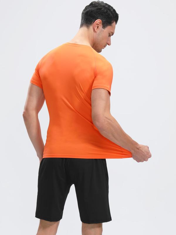 Two-Piece Set Men's Solid Color Sportswear Set, High Stretch Breathable Quick Drying Round Neck Short Sleeve Compression T-shirt & Pocket Design Drawstring Waist Gym Shorts, Casual Sportswear Set for Running Gym Workout 6