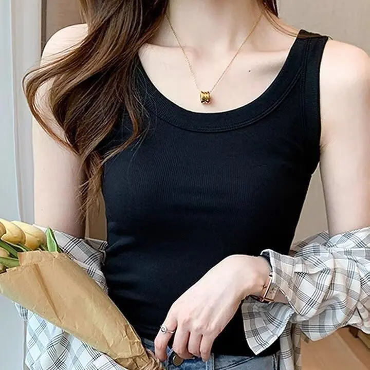 Popular Versatile Anti-Exposure Sleeveless Inner Match Bottoming Camisole Women's Summer Slim Fit Slim Outer Wear Korean Style Womenswear Tops Lingerie Comfort Basic Minimalist camisole  tops lace  cami  tops  2000s butterfly  crop  top