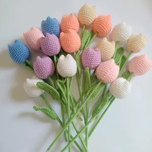 Buket bunga/bunga rajut tulip/crochet/bunga palsu Mawar