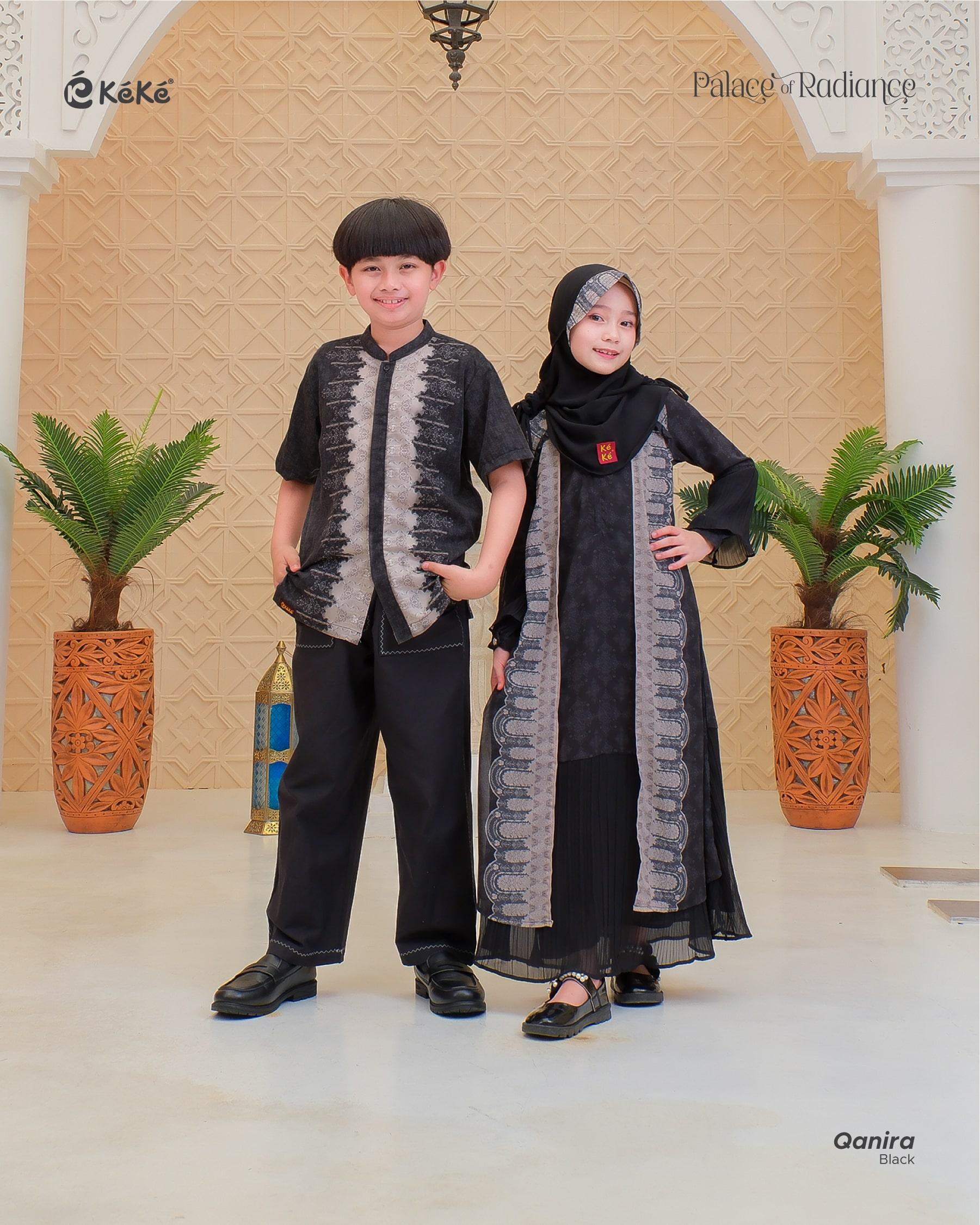 Qanira Series Black Sarimbit Keluarga Lebaran 2026 Gamis Koko Couple Set Satuan by Keke Busana
