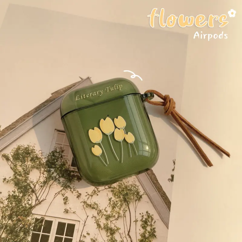 Artistic Fresh Tulip for AirPods Protective Cover 1/2 Transparent Green 4 for Pro2 Bluetooth Earbuds Case 3 Protection