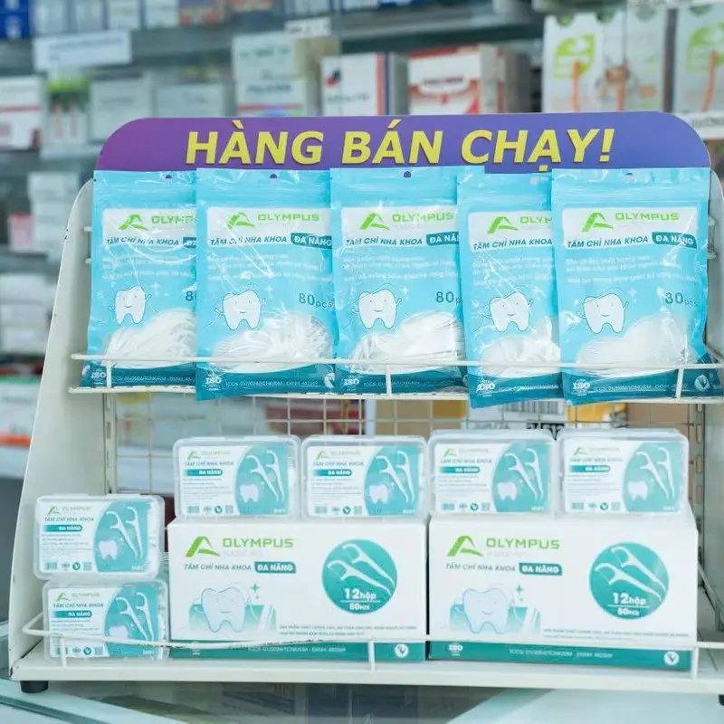 [10 túi tổng 800c] Tăm chỉ nha khoa OLYMPUS cao cấp, đạt chuẩn ISO, sản xuất tại Việt Nam 0