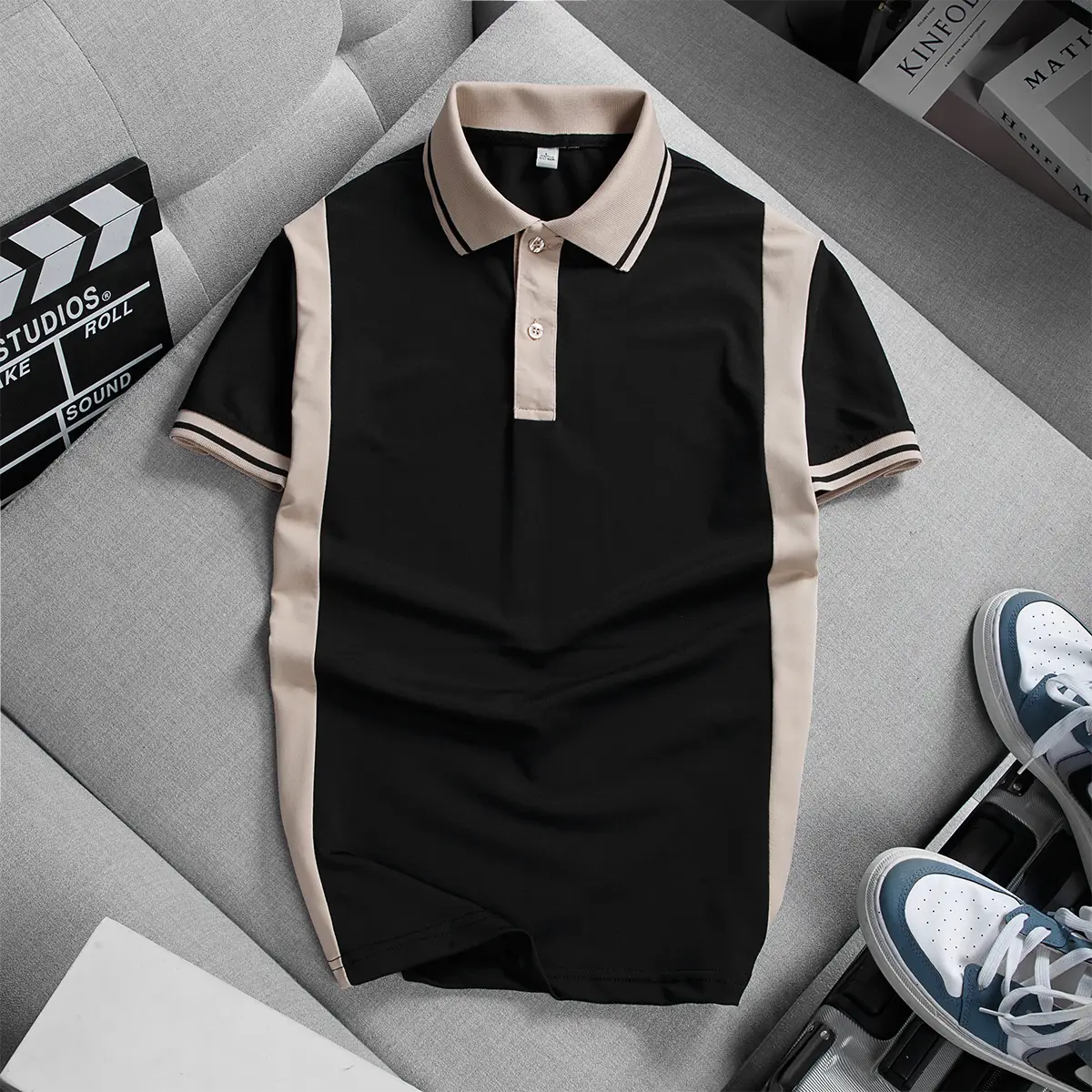 Áo thun polo nam vải cá sấu phối sọc viền tay viền cổ Everest 12 mẫu phối màu Menswear Shirt Có Cổ  Cộc Tay  màu hot
