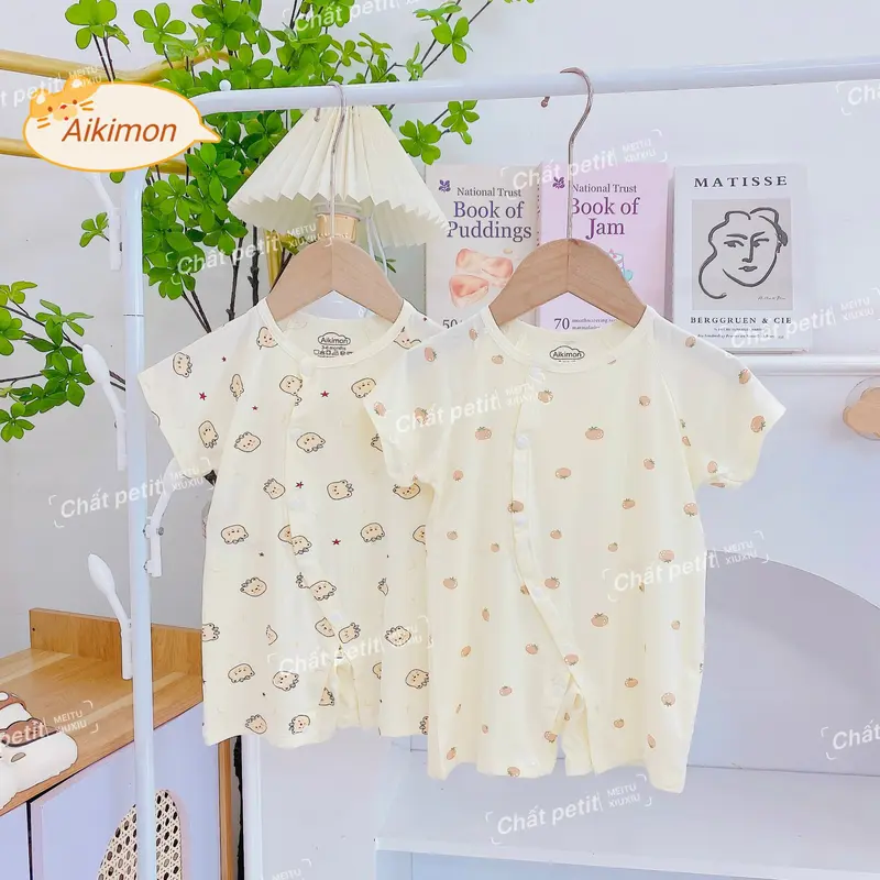 Áo liền quần ngắn tay, Jumpsuit cộc tay vải peptit mềm mát co giãn tốt cho bé trai bé gái sơ sinh từ 3-9kg BD01 3