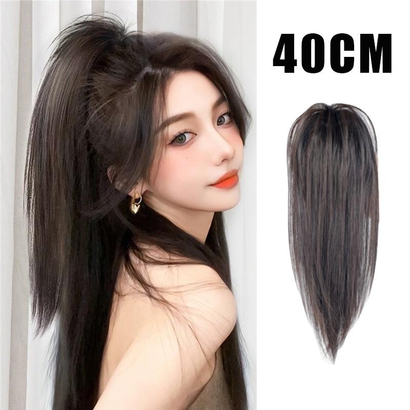 Fashion 40cm Lazy Invisible Long Hair with Grab Clip Ponytail Natural Extension Straight Hair Wig Waterfall Half-Tie High Wig 0