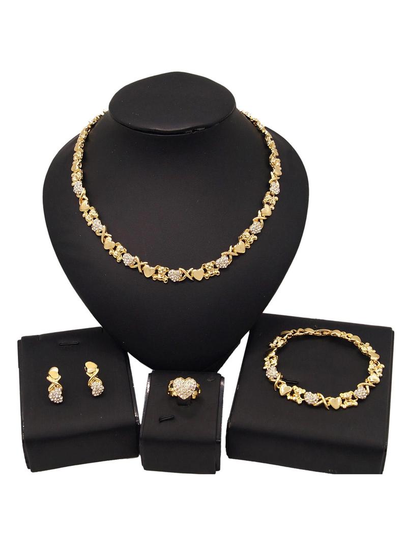 Product Introduction of Women's Elegant Heart Design Jewelry Set, Fashion Rhinestone Decor Necklace & Earrings & Ring & Bracelet, Trendy All-match & Exquisite Jewelry Set for Birthday Gift 2