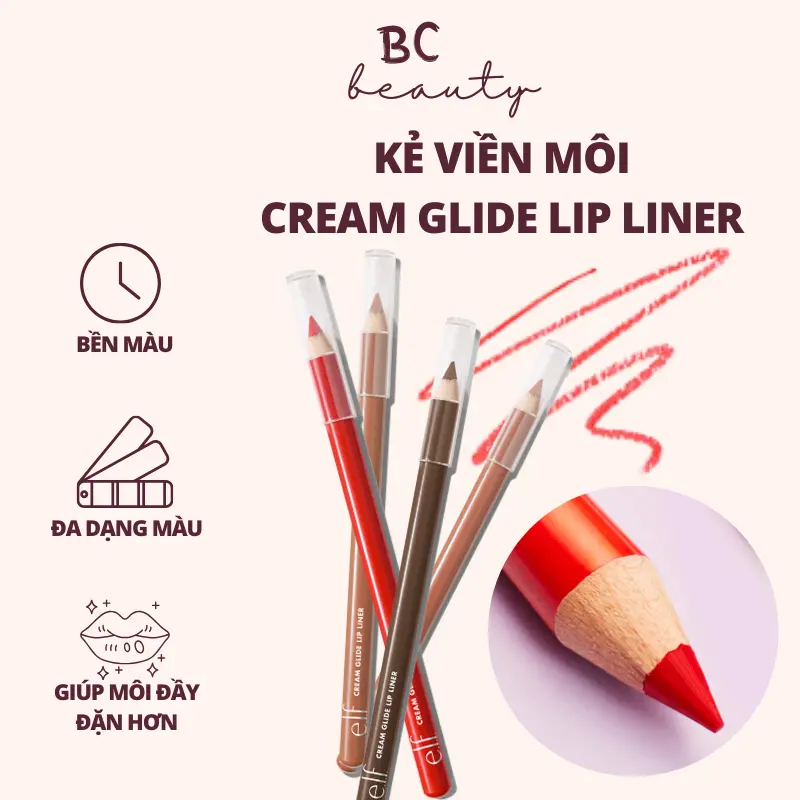 Chì Kẻ Viên Môi e.l.f. Cream Glide Lip Liner | Lướt Nhẹ, Chất Satin Mềm Mịn, Chuẩn Màu, Định Hình, Điêu Khắc Đôi Môi Cosmetic Women Mỹ Phẩm Son Trang Điểm Nữ