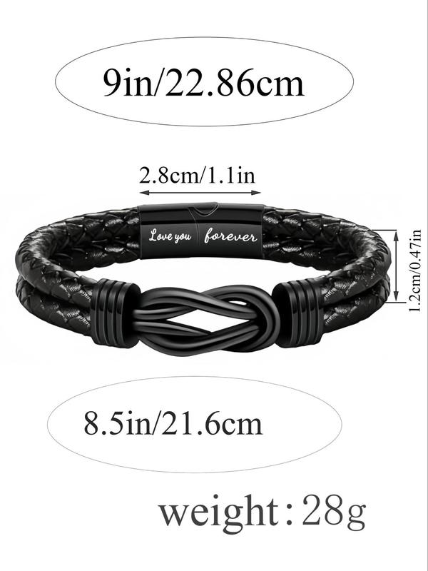 Men's Simple Style Plain Color Braided Textured Synthetic Leather Bracelet with Letters Pattern, Casual Trendy Bracelet with Knot Design, Fashionable Accessories for Daily & Party Decoration, Christmas Gifts for Boyfriend 2