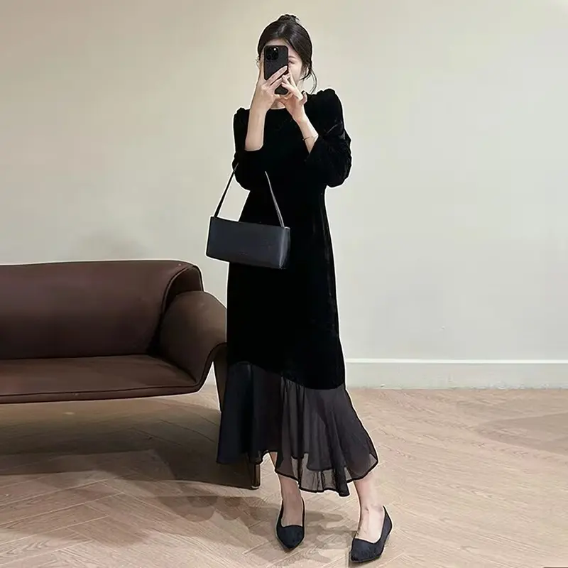 Váy Thanh Lịch, Cao Cấp, Quần Áo Nữ, Hàng Mới Về Mùa Thu 2024, Váy Đen, Cao Cấp, Quần Áo Mùa Thu, Váy Đen, Váy Dài Đầu Mùa Thu