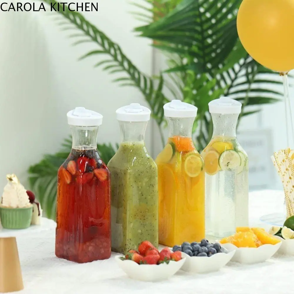 Drink Containers 1500ml Pitcher with Flip Lid Plastic Cold Kettle Square Base Transparent Water Jug Iced Tea Drinkware