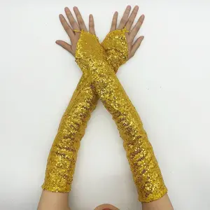 Sarung Tangan Panjang Seksi Glitters Sarung Tangan Jari Penuh Renda Seksi Sarung Tangan Pertunjukan Kostum Cosplay