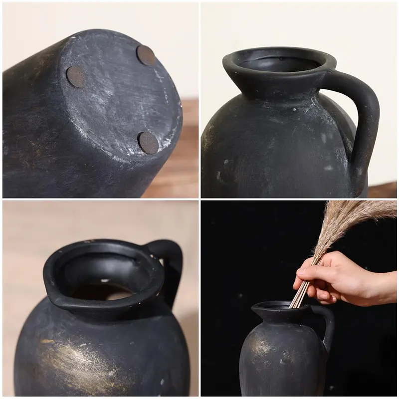 Rustic Ceramic Vase, 1 Count Vintage Farmhouse Pottery Vase with Handle, Home Decor for Living Room, Entryway, Wedding 5