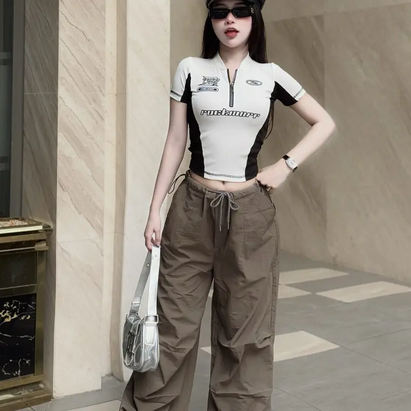 Áo Thun Babytee  Nữ  Thể Thao Có Khóa Cổ Dáng Ôm Hình Thêu áo thun thể thao Polypropylene  Top Tập Thể Dục Thể Dục Golf 2