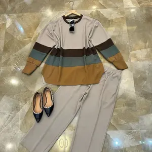 Nibarubusana Baju setelan Wanita Terbaru 2024 Bahan Caramel Knit Ukuran XL Pakaian Set Celana Panjang Salsa Set