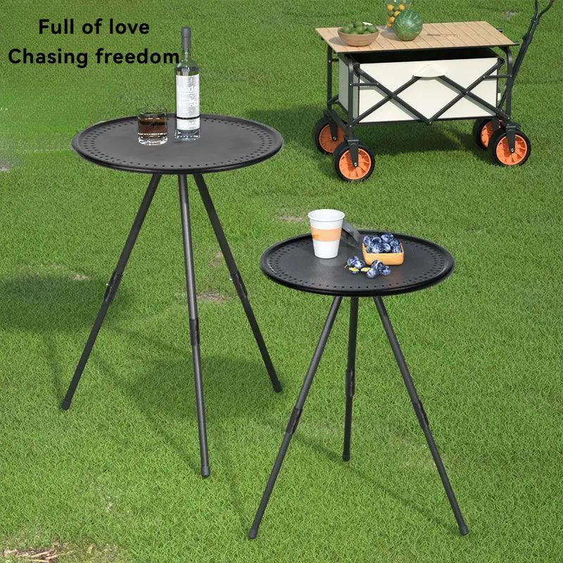 Folding table outdoor small round table camping folding table portable adjustable lightweight table fishing home camping