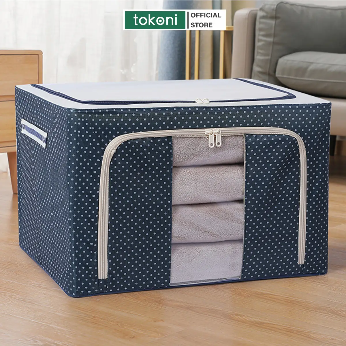 Hộp vải đựng quần áo chăn màn khung thép - Túi vải đựng đồ đa năng gấp gọn, xếp chồng, Giỏ bảo quản quần áo Có khóa kéo Có thể gập lại