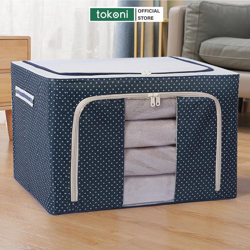 Hộp vải đựng quần áo chăn màn khung thép - Túi vải đựng đồ đa năng gấp gọn, xếp chồng, Giỏ bảo quản quần áo Có khóa kéo Có thể gập lại