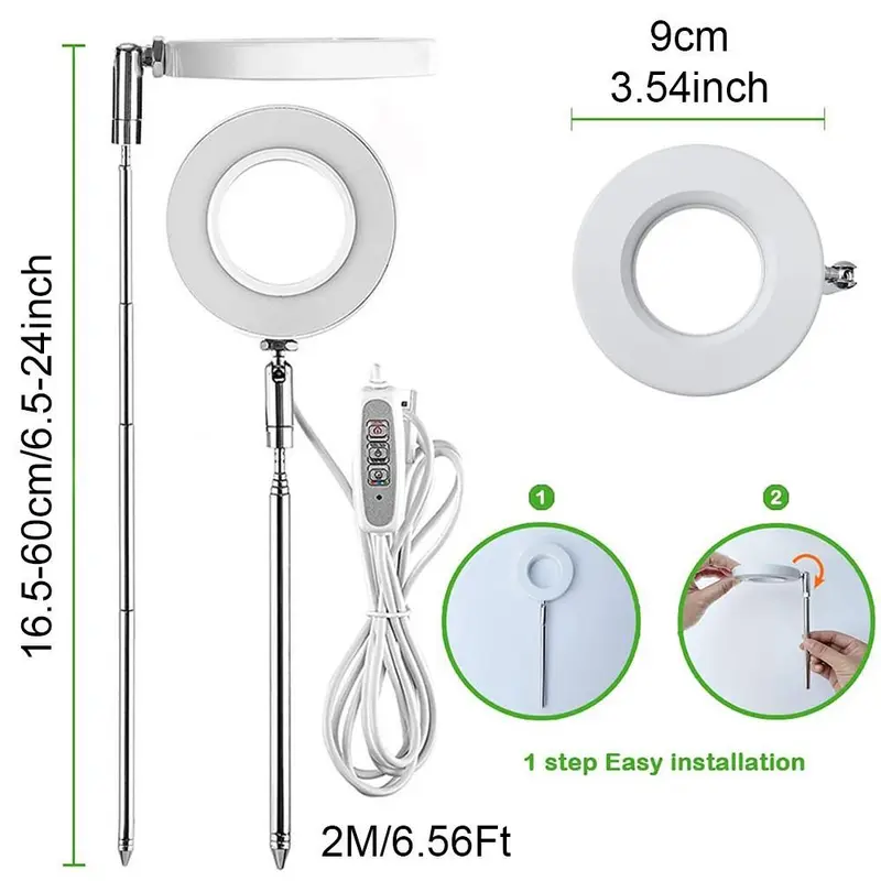 USB Powered Retractable LED Plant Light, 1 Count Angel Ring Full Spectrum Flower Timer Plant Light With Automatic Timer, Adjustable Light Suitable For Small Plants, Modern, Garden, Built to Last 5