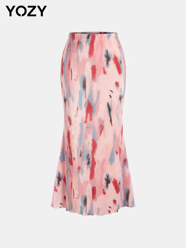 YOZY All Over Print Elastic Waist Skirt, Elastic Waist Mermaid Casual Fashion Skirt, 2024 Women's Wear for All Seasons 4