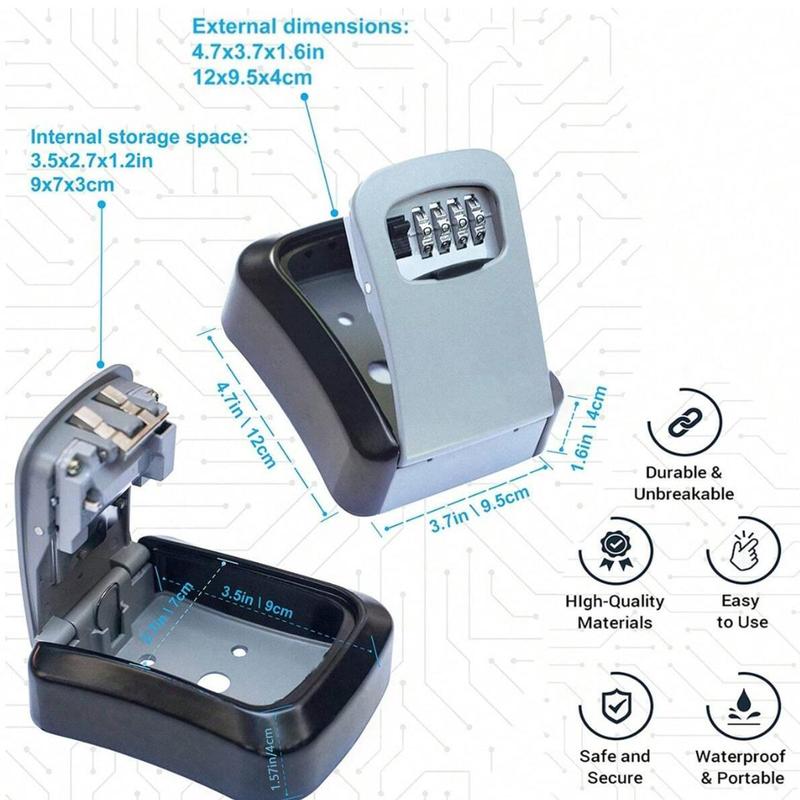 Key Lock Plastic Box, Wall Mount For Keys, 4 Digit Combination With Resettable Code With A B Switch, Indoor Outdoor Waterproof House Plastic Key, Lockbox For Spare House Keys 1