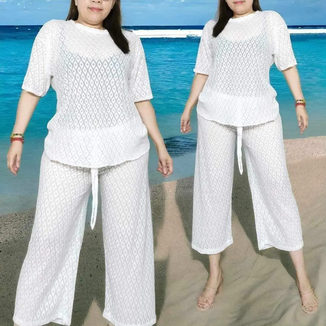 COVER UP FOR SWIM WEAR TERNO PANTS FOR WOMEN GOOD QUALITY LACE FABRIC FIT TO LARGE UP TO 2XL Beach Womenswear black breathable sets Hand Wash لا شيء