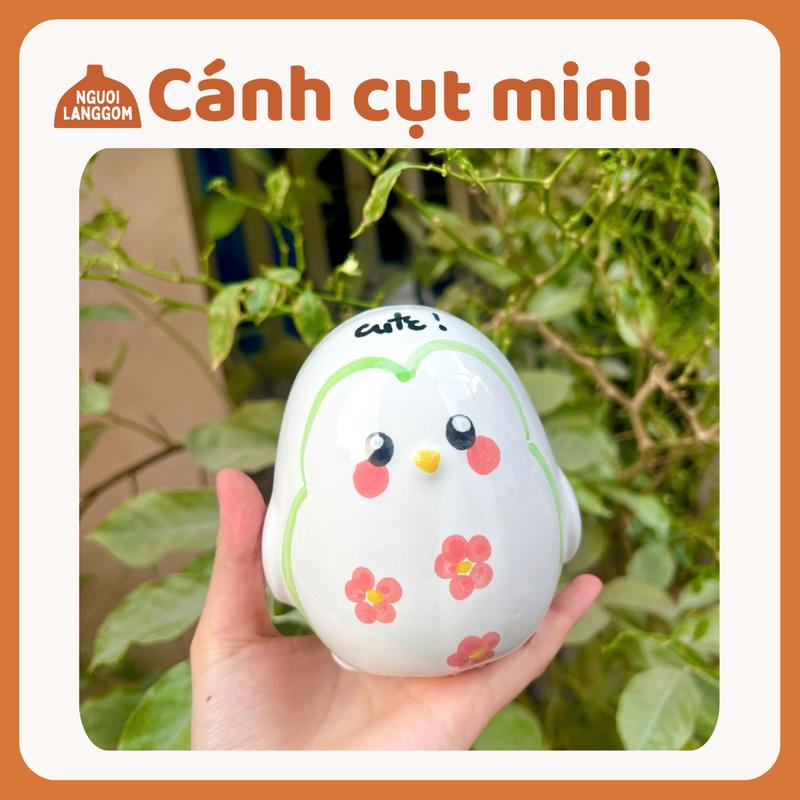   lỗ tròn  Lợn đất heo đất ống heo tiết kiệm decor - Chim cánh cụt mini - Bát Tràng 