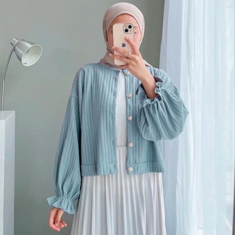Tania Crop cardy Knit - Outer Button Vintage Korea Cantik Fit Panjang Knitwear Wanita Kancing Cardigan Lembut Nyaman 1