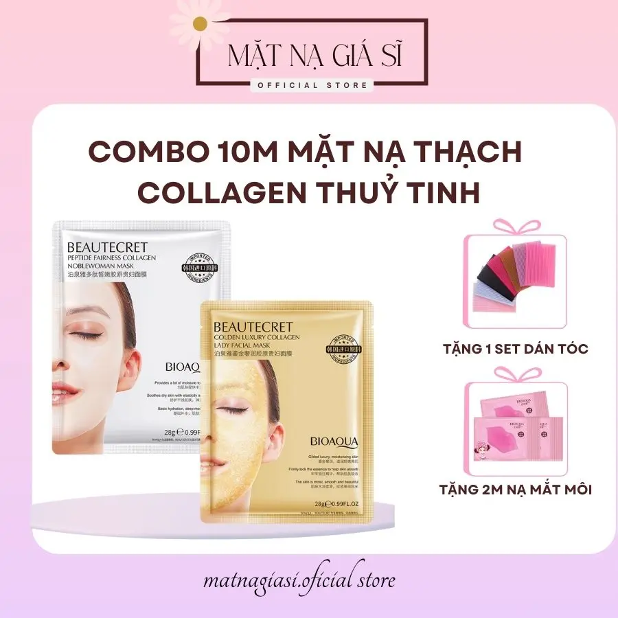 [Combo 10 Miếng Tặng Kèm Nạ Mắt Môi] Mặt nạ thạch thuỷ tinh collagen - Mặt Nạ Thuỷ Tinh Bioaqua Dưỡng Trắng, Cấp Ẩm Cho Da Collagen Skincare