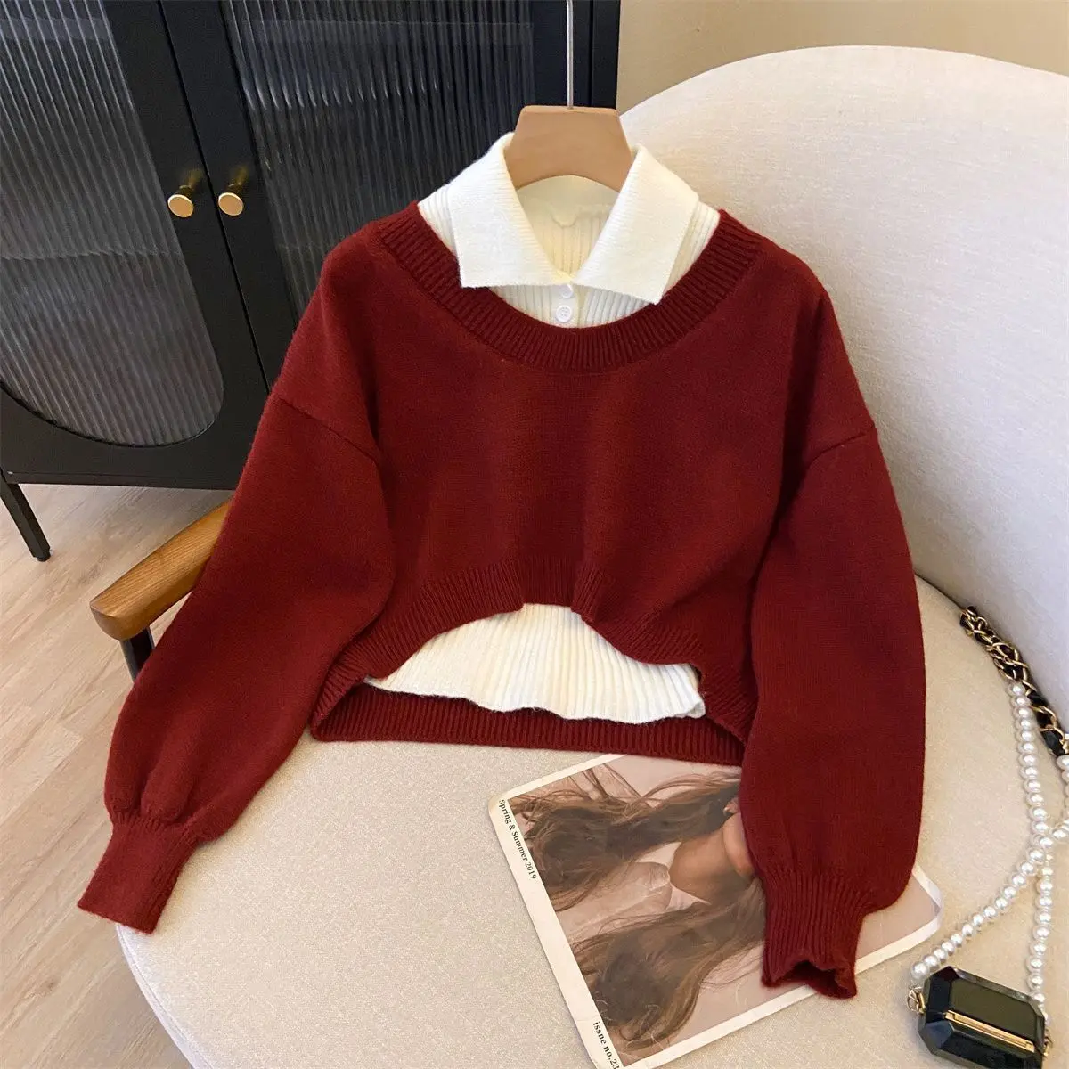 Bộ Đồ Hai Mảnh Lười Biếng, Áo Len Và Áo Polo, Phong Cách Thu Đông, Phong Cách Trẻ Trung 2024, Phong Cách Preppy, Dệt Kim, Thiết Kế Đặc Biệt, Áo Trên Nữ Women Top Tre áo  sweater  ins áolen quảng châu aol  encolo aolen  polo a o khoa cl ennu áo  cardigan c