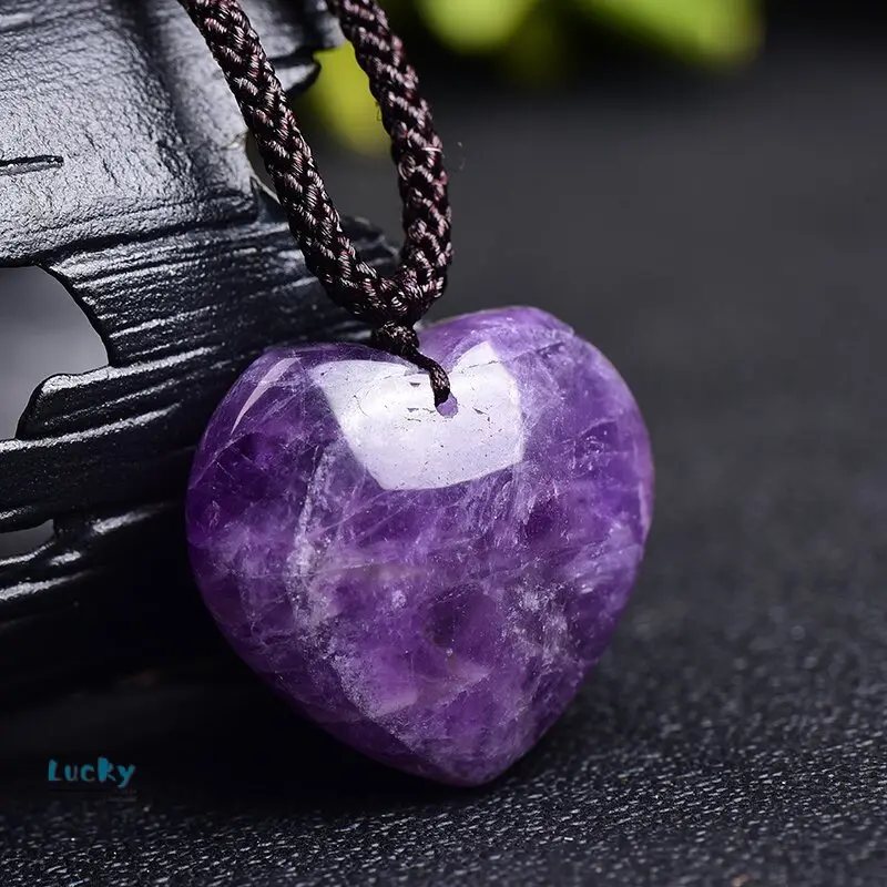 Mặt Dây Chuyền Thạch Anh Tím Tự Nhiên Hình Trái Tim, Đồ Trang Trí, Mặt Dây Chuyền Pha Lê, Trái Tim Đào, Đồ Thủ Công, Vòng Cổ Thạch Anh Tím 3