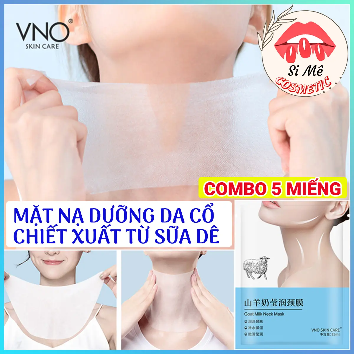 [SỮA DÊ] COMBO 5 Miếng Mặt Nạ Dưỡng Da Vùng Cổ VNO Chiết Xuất Từ Sữa Dê – Chăm Sóc Nếp Nhăn, Dưỡng Ẩm, Sáng Da, Làm Mịn Da