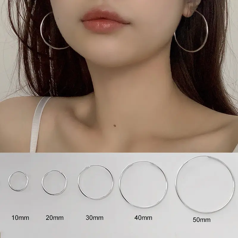 S925 Sterling Silver Big Hoop Earrings Women's New Trendy round Ring Earrings Retro Personal Korean Style Online Influencer Earrings