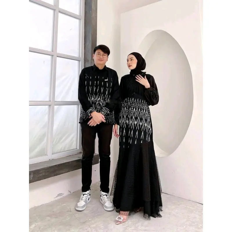 Baju Couple Tenun,Gamis Camelia x Kemeja Tenun Tenun Asli 0