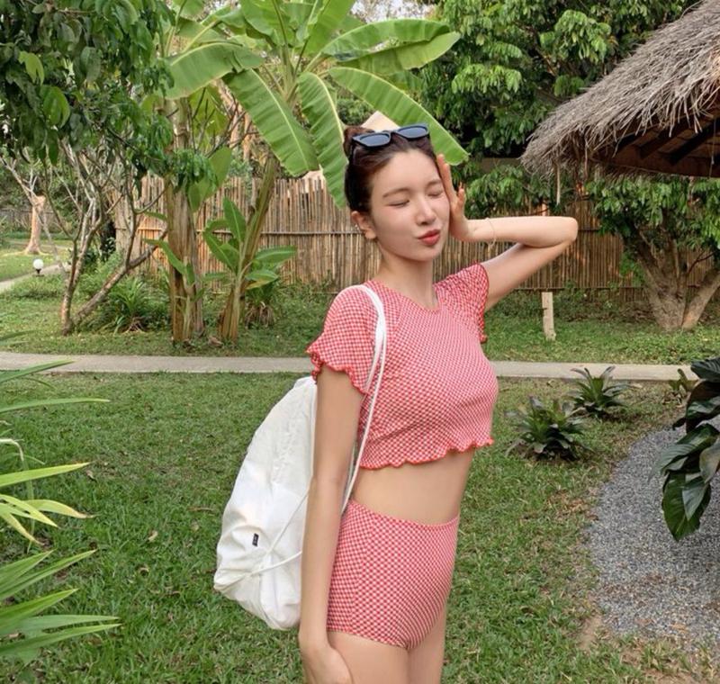 Product Introduction of 2025 Korean Style New Small Plaid Bikini Sexy High Waist Triangle Swimsuit Women 16